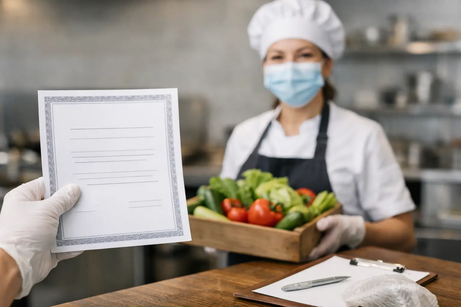 Papeles y documentos que ilustran cómo recuperar el certificado de manipulador de alimentos