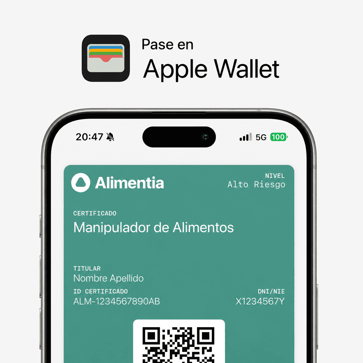 Certificado de manipulador de alimentos en la wallet del móvil